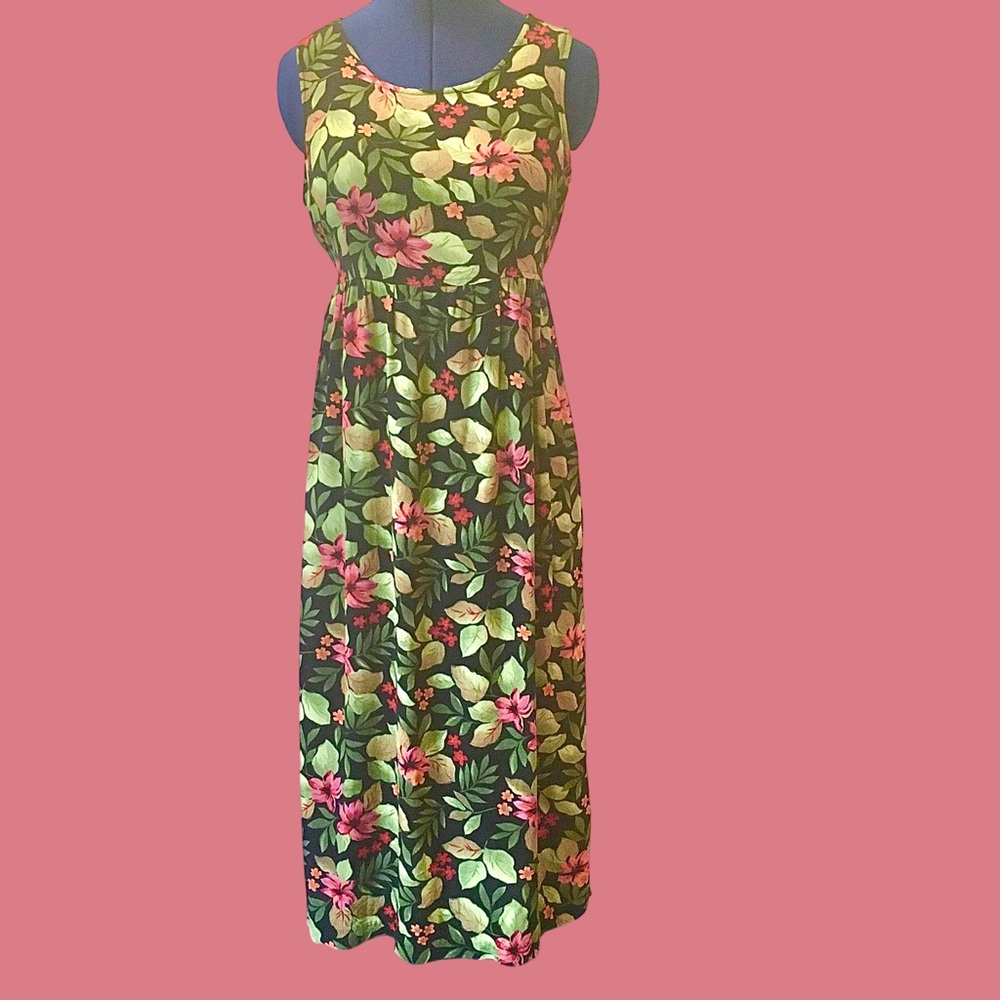Vintage 90’s Erika Petites Tropical Floral Maxi Dress Size PM